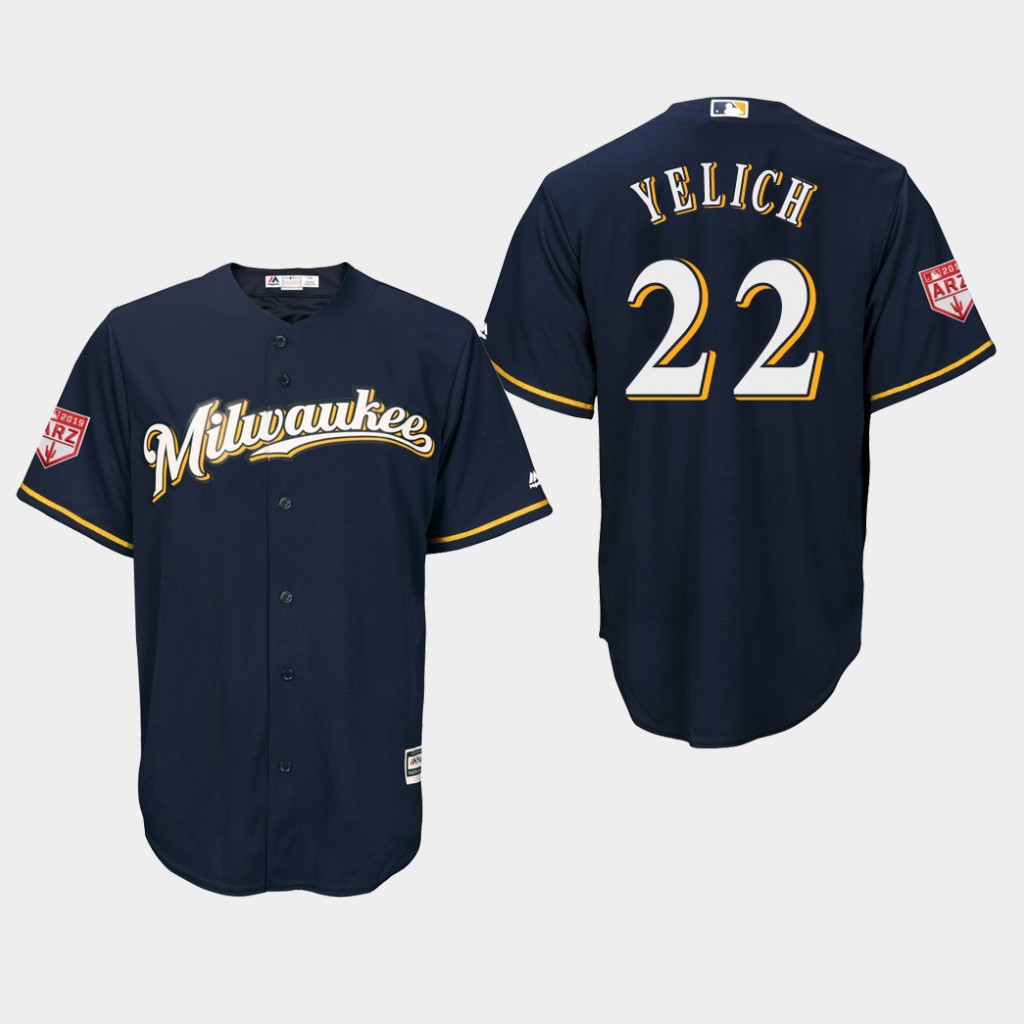 Men's Milwaukee Brewers 2019 Spring Training #22 Navy Christian Yelich Cool