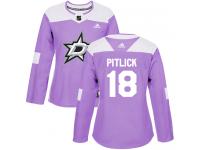 #18 Authentic Tyler Pitlick Purple Adidas NHL Women's Jersey Dallas Stars Fights Cancer Practice