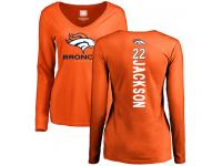 #22 Kareem Jackson Orange Football Backer Women's Denver Broncos Long Sleeve T-Shirt