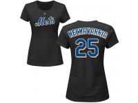 #25 Adeiny Hechavarria Women's Black Baseball - Name & Number New York Mets T-Shirt