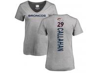#29 Bryce Callahan Ash Football Backer V-Neck Women's Denver Broncos T-Shirt
