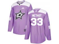 #33 Authentic Marc Methot Purple Adidas NHL Men's Jersey Dallas Stars Fights Cancer Practice