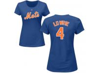 #4 Jed Lowrie Women's Royal Blue Baseball - Name & Number New York Mets T-Shirt