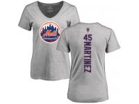 #45 Pedro Martinez Women's Ash Baseball - Backer New York Mets T-Shirt