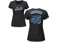 #45 Pedro Martinez Women's Black Baseball - Name & Number New York Mets T-Shirt