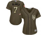 #7 Authentic Gregor Blanco Women's Green Baseball Jersey - New York Mets Salute to Service