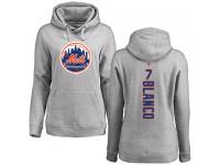 #7 Gregor Blanco Women's Ash Baseball - Backer New York Mets Pullover Hoodie