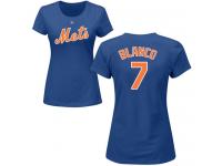 #7 Gregor Blanco Women's Royal Blue Baseball - Name & Number New York Mets T-Shirt