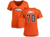 #70 Ja'Wuan James Orange Football Name & Number Logo Women's Denver Broncos T-Shirt