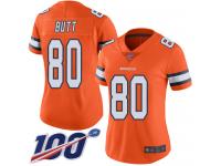 #80 Limited Jake Butt Orange Football Women's Jersey Denver Broncos Rush Vapor Untouchable 100th Season