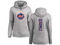 #85 Carlos Gomez Women's Ash Baseball - Backer New York Mets Pullover Hoodie