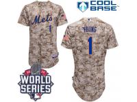 Camo Chris Young Men #1 Majestic MLB New York Mets 2015 World Series Cool Base Alternate Jersey