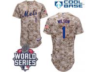 Camo Mookie Wilson Men #1 Majestic MLB New York Mets 2015 World Series Cool Base Alternate Jersey