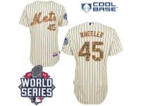 Cream Zack Wheeler Men #45 Majestic MLB New York Mets USMC 2015 World Series Cool Base Jersey