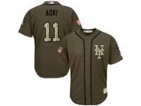 Green Authentic Norichika Aoki Youth Jersey Salute to Service #11 MLB New York Mets Majestic