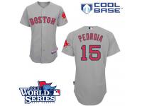 Grey Dustin Pedroia Men #15 Majestic MLB Boston Red Sox 2013 World Series Cool Base Road Jersey