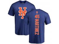 Men #45 Pedro Martinez Royal Blue Baseball - Backer New York Mets T-Shirt