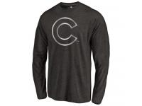 Men Chicago Cubs Platinum Collection Long Sleeve Tri-Blend T-Shirt Black