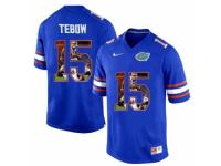 Men Florida Gators #15 Tim Tebow Blue With Portrait Print College Football Jersey