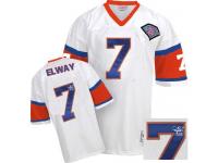 Men NFL Denver Broncos #7 John Elway Throwback Road Mitchell and Ness 5th Patch White Autographed Jersey