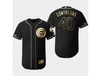 Men's Cubs 2019 Black Golden Edition Willson Contreras Flex Base Stitched Jersey