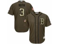 Men's Majestic Boston Red Sox #3 Babe Ruth Green Salute to Service MLB Jersey