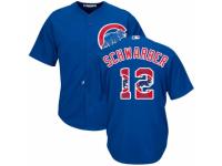 Men's Majestic Chicago Cubs #12 Kyle Schwarber Royal Blue Team Logo Fashion Cool Base MLB Jersey