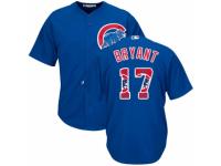 Men's Majestic Chicago Cubs #17 Kris Bryant Royal Blue Team Logo Fashion Cool Base MLB Jersey