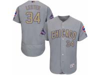 Men's Majestic Chicago Cubs #34 Jon Lester Authentic Gray 2017 Gold Champion Flex Base MLB Jersey