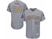 Men's Majestic Chicago Cubs #34 Kerry Wood Authentic Gray 2017 Gold Champion Flex Base MLB Jersey