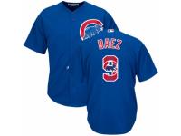 Men's Majestic Chicago Cubs #9 Javier Baez Royal Blue Team Logo Fashion Cool Base MLB Jersey
