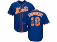 Men's Majestic New York Mets #18 Darryl Strawberry Royal Blue Team Logo Fashion Cool Base MLB Jersey