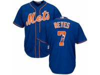 Men's Majestic New York Mets #7 Jose Reyes Royal Blue Team Logo Fashion Cool Base MLB Jersey
