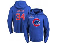 MLB Men Chicago Cubs #34 Jon Lester Royal Team Color Primary Logo Pullover Hoodie