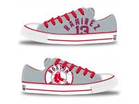MLB Men/Women Boston Red Sox #13 Hanley Ramirez Gray Hand Painted Unisex Low-Top Canvas Shoes