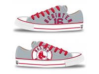 MLB Men/Women Boston Red Sox #16 Andrew Benintendi Gray Hand Painted Unisex Low-Top Canvas Shoes