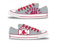 MLB Men/Women Boston Red Sox #48 Pablo Sandoval Gray Hand Painted Unisex Low-Top Canvas Shoes