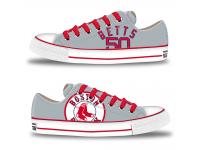 MLB Men/Women Boston Red Sox #50 Mookie Betts Gray Hand Painted Unisex Low-Top Canvas Shoes