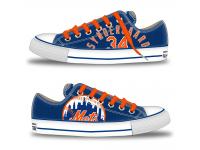 MLB Men/Women New York Mets #34 Noah Syndergaard Royal Hand Painted Unisex Low-Top Canvas Shoes