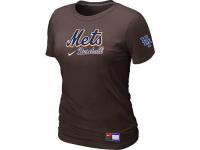 New York Mets Nike Women Short Sleeve Practice T-Shirt Brown