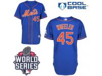 Royal Blue Zack Wheeler Men #45 Majestic MLB New York Mets 2015 World Series Cool Base Alternate Home Jersey