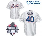 White Bartolo Colon Men #40 Majestic MLB New York Mets 2015 World Series Cool Base Home Jersey