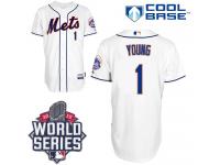 White Chris Young Men #1 Majestic MLB New York Mets 2015 World Series Cool Base Alternate Jersey