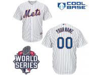 White Customized Men Majestic MLB New York Mets 2015 World Series Cool Base Home Jersey