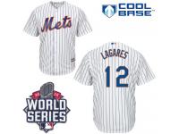 White Juan Lagares Men #12 Majestic MLB New York Mets 2015 World Series Cool Base Home Jersey