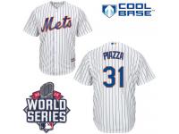 White Mike Piazza Men #31 Majestic MLB New York Mets 2015 World Series Cool Base Home Jersey