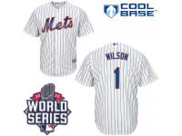 White Mookie Wilson Men #1 Majestic MLB New York Mets 2015 World Series Cool Base Home Jersey