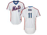 White Royal Authentic Norichika Aoki Alternate Men's Jersey #11 Flex Base MLB New York Mets Majestic