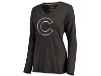 Women Chicago Cubs Platinum Collection Long Sleeve V-Neck Tri-Blend T-Shirt Black