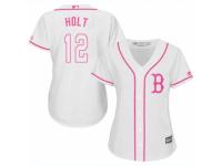 Women Majestic Boston Red Sox #12 Brock Holt White Fashion MLB Jersey
